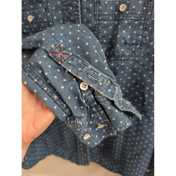 Love Hanna Polka Dot Denim Shirt Womens Blue Chambray Button Up - Size 6 - Picture 6 of 6